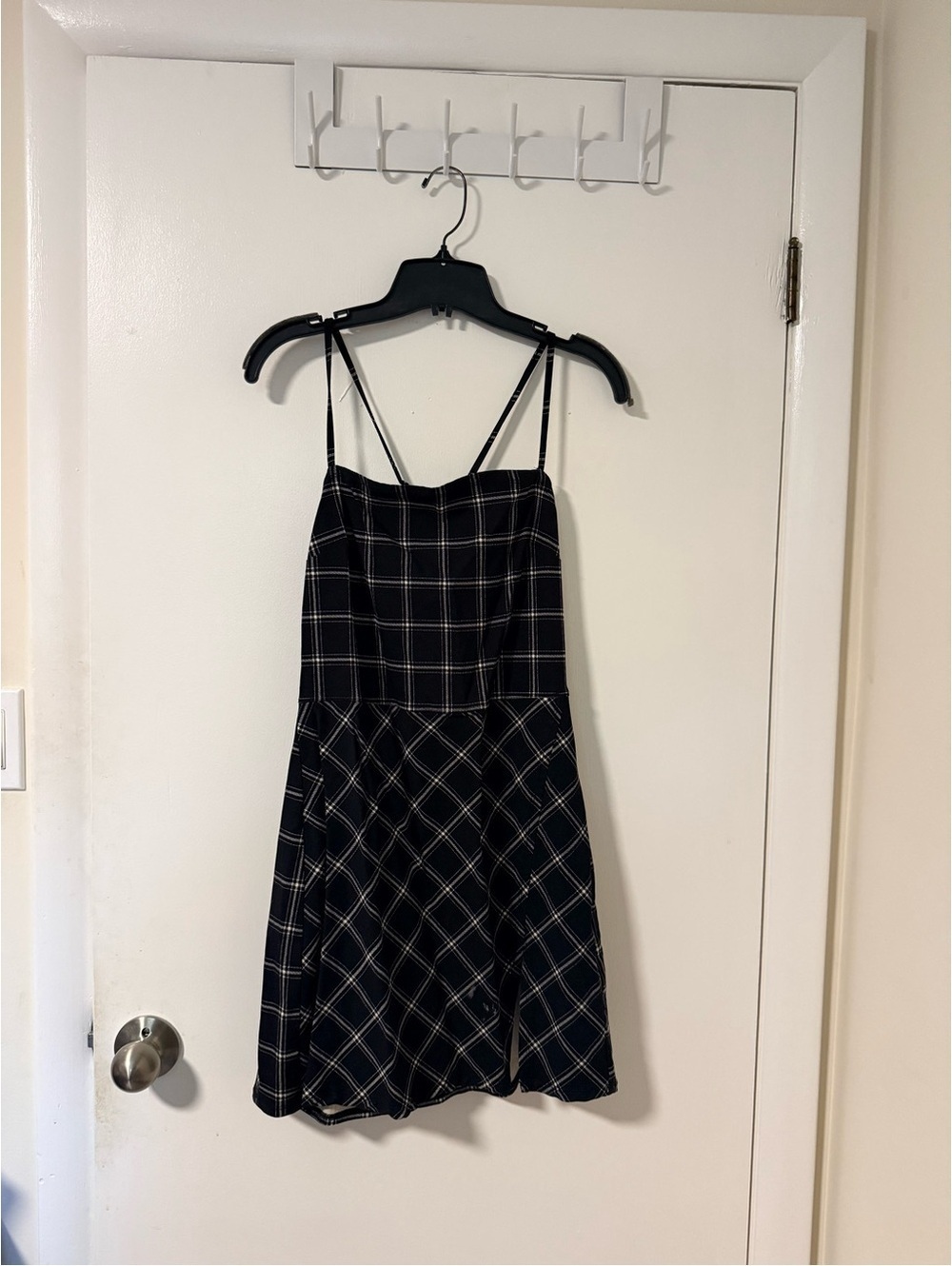 Black Plaid Spaghetti Strap A-Line Dress